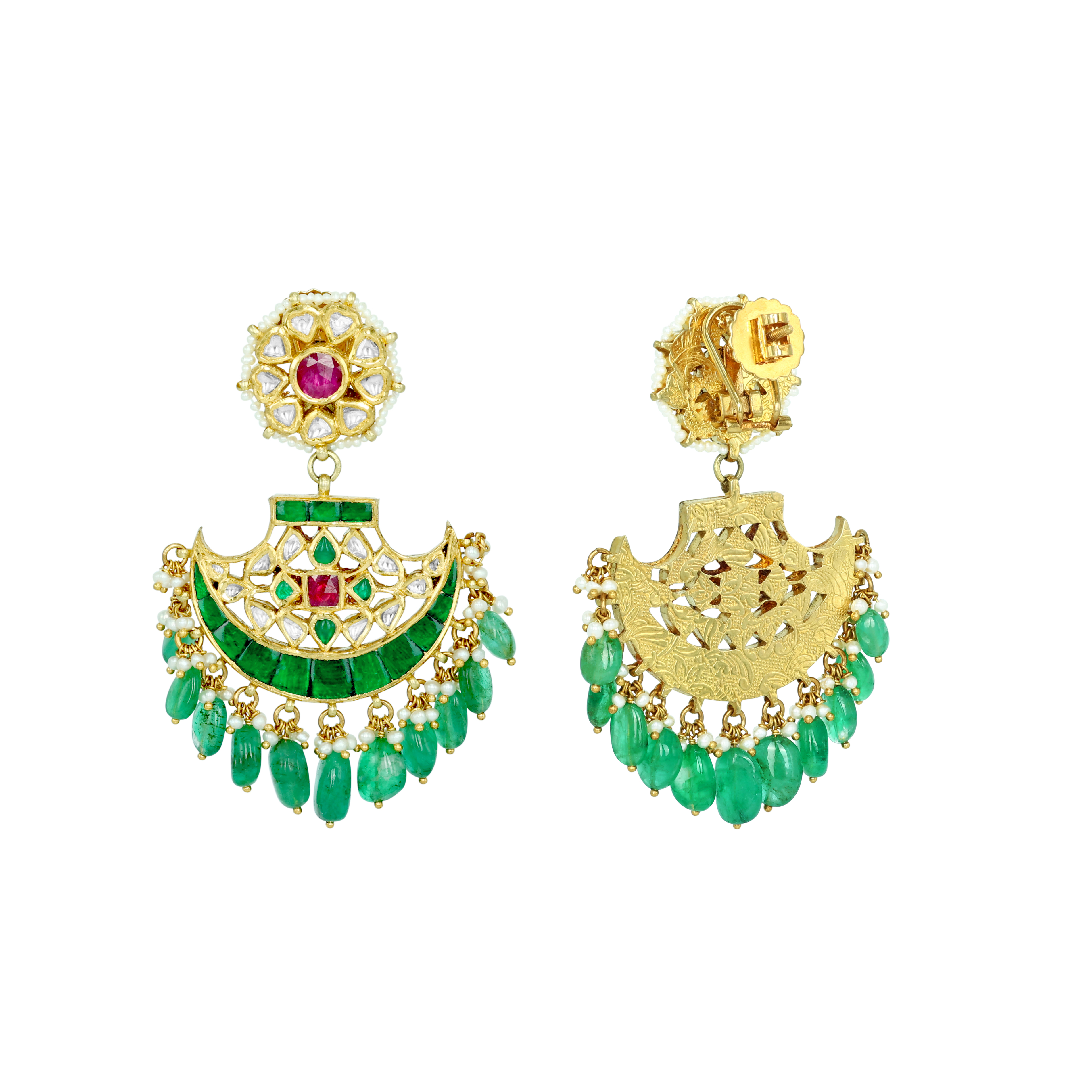 Pankhi Earrings with Emerald Maniyas and Ruby Talafs